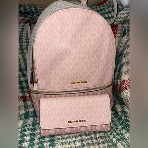 Michael Kors Pink Backpack and Wallet Set